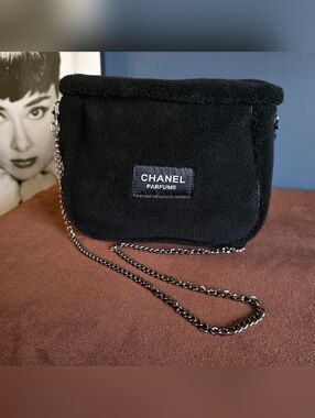 CHANEL Black Shearling Parfums Zipper Pouch